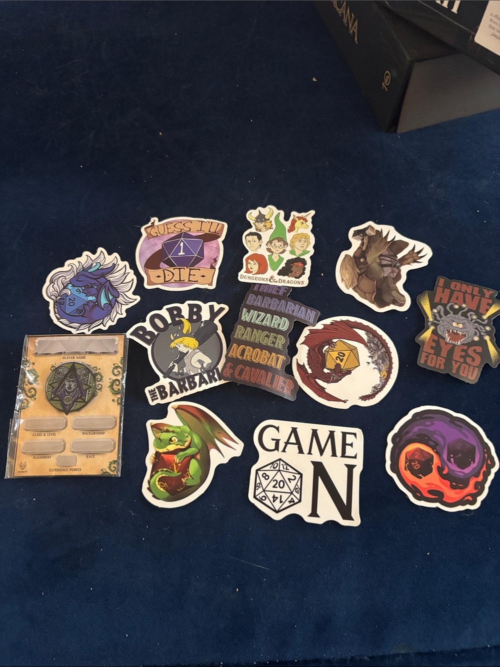 Assorted dungeons and dragons Tabletop Gaming Sticker Pack - Multi-Color and pin